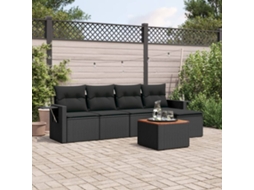 Vidaxl 6 Pcs Conjunto Sofás De Jardim C/ Almofadões Vime Pe Preto
