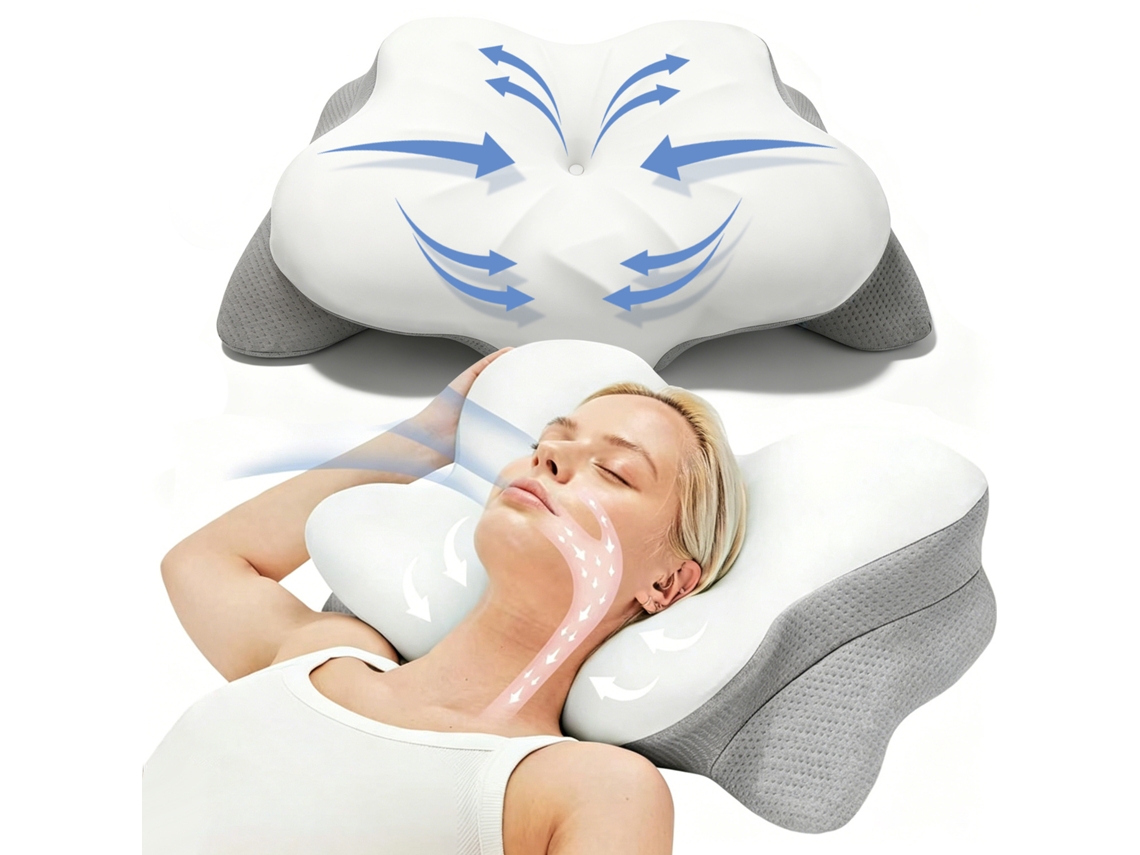 Travesseiro Cervical Ergonômico Em Espuma Viscoelástica Em Formato De Borboleta, Com Duas Alturas.