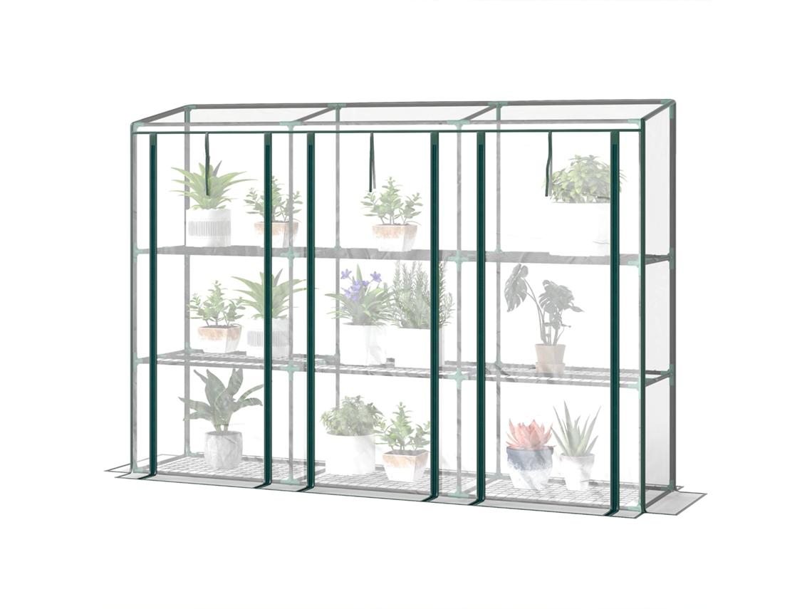 Fogão Externo Transparente Com 3-Níveis Prateleiras, Zíper Portas Estrutura Aço 215x46x151 Cm
