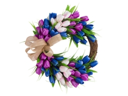 Floral de Tulipa Artificial Hanging Wreath Decorativa para Porta Frente Parede Janela Festas