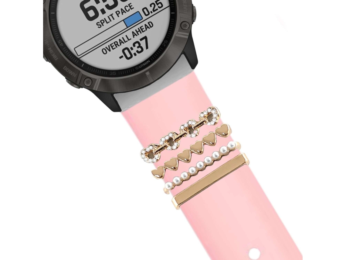 Bracelete Garmin Fenix 5X Plus Pulseira com Adorno Corações Rosa