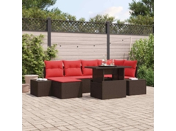 Vidaxl Conjunto De Sofá De Jardim 7 Unid. Marrom E Vermelho Vime Pe