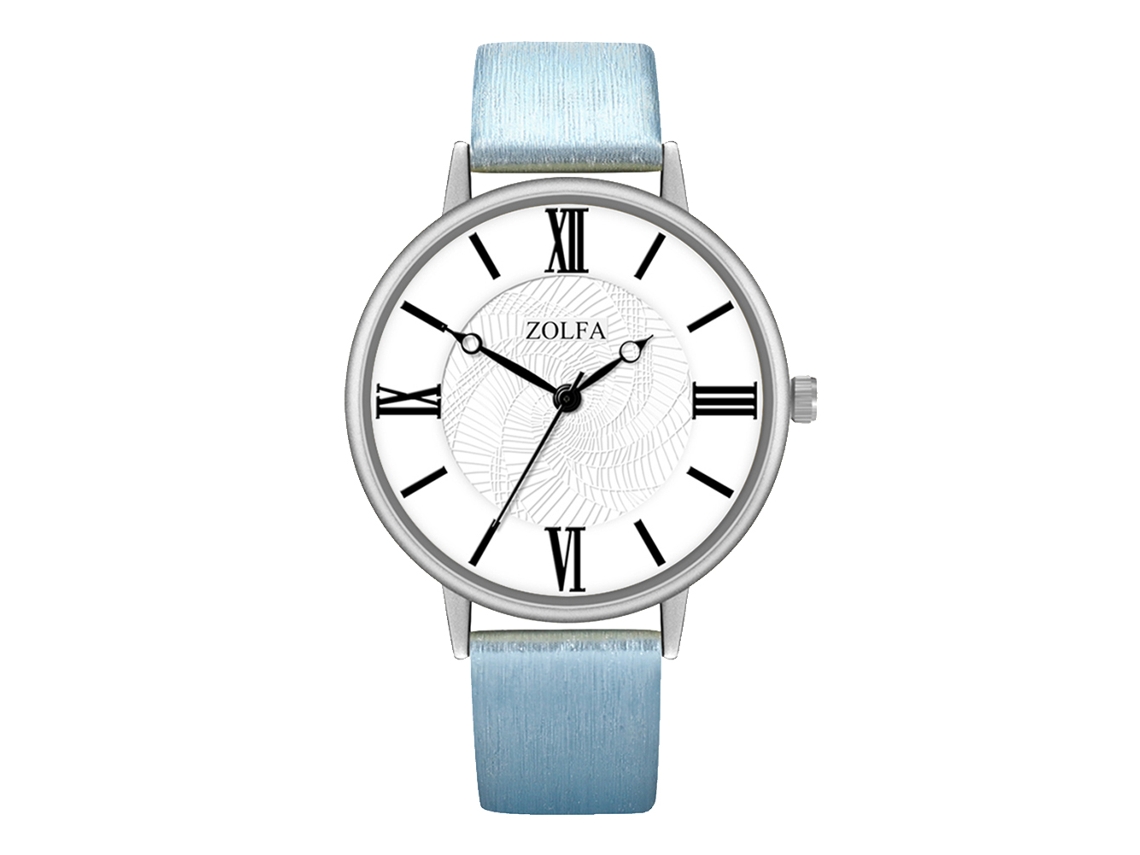 Relógio Feminino de Moda Pulseira de Couro Pu Dial Redondo Quartzo Azul