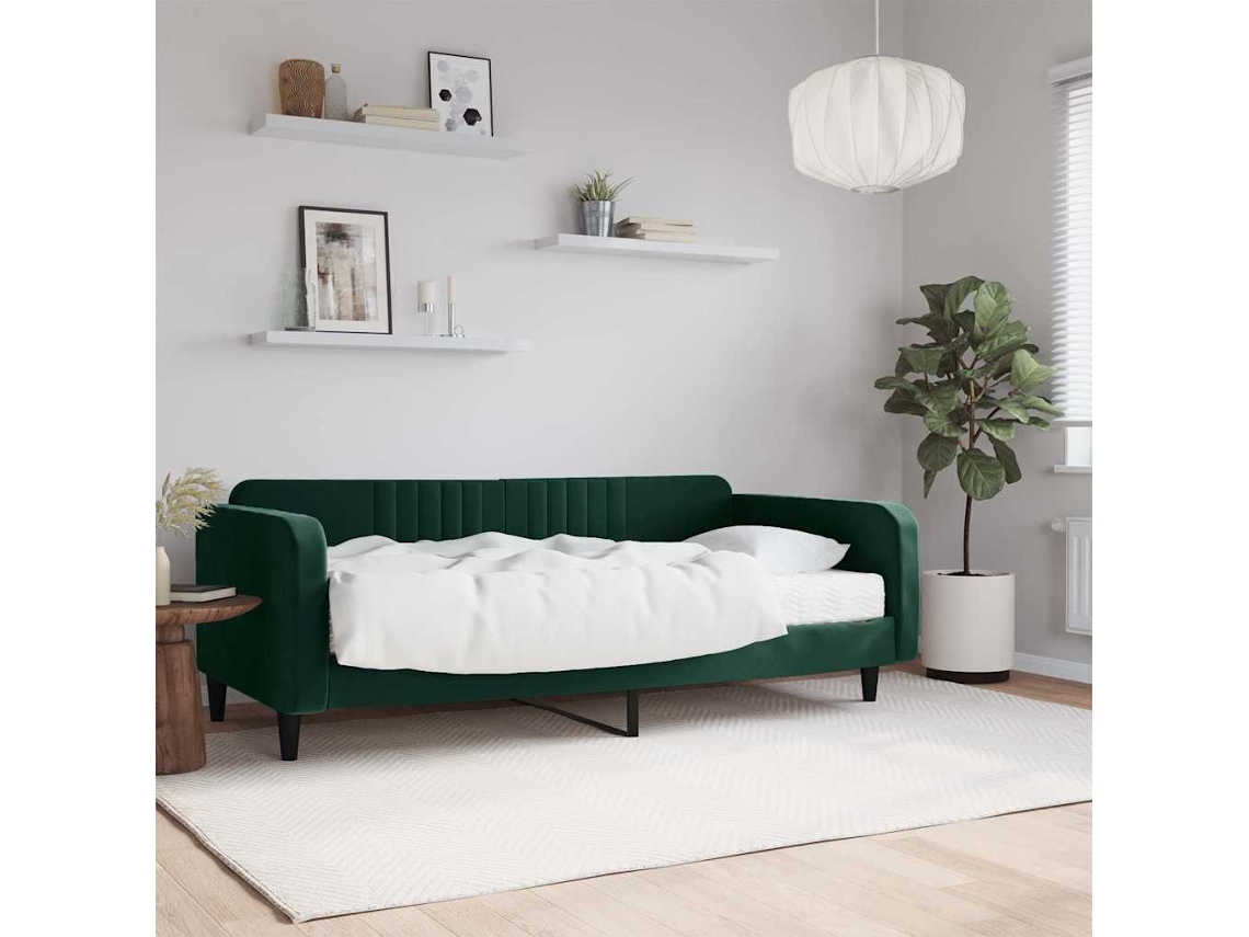 Vidaxl Sofá-cama Com Colchão 100x200 Cm Veludo Verde-escuro