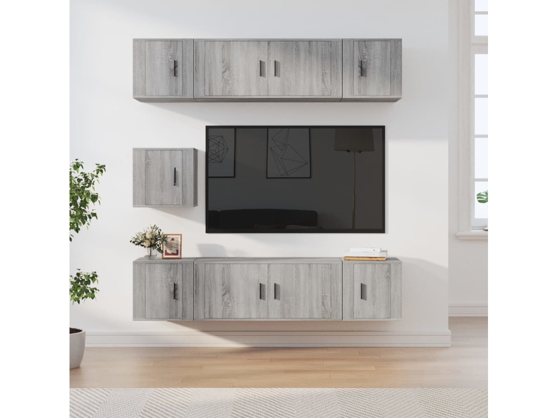 Vidaxl Conjunto Móveis De Tv 7 Pcs Madeira Processada Sonoma Cinza