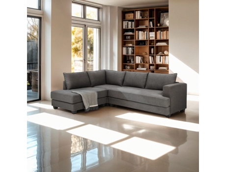 Sofá de canto de 3 lugares com design moderno em tecido Alhena Cinzento Modus Sofá