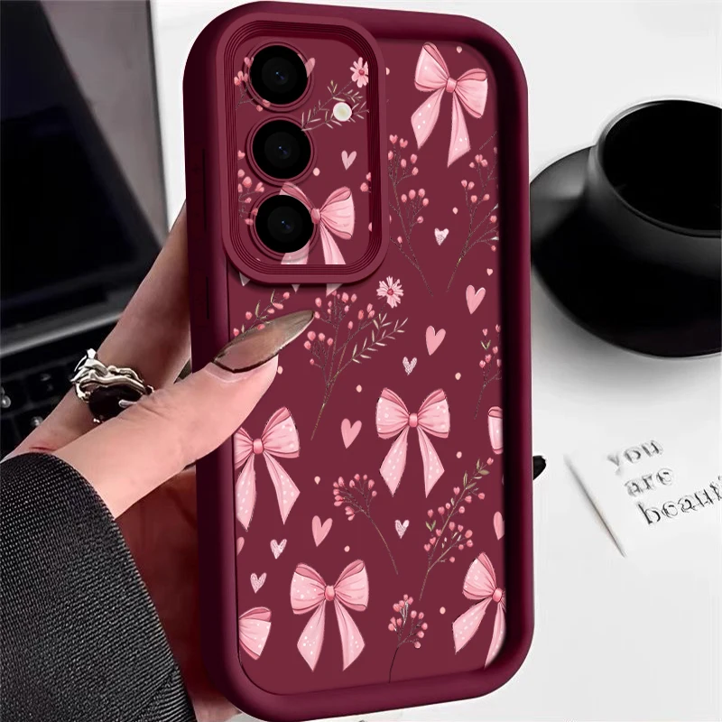 Capa De Celular Macia Com Estampa De Laço Fofo Para Galaxy S24 (vermelho Vinho)