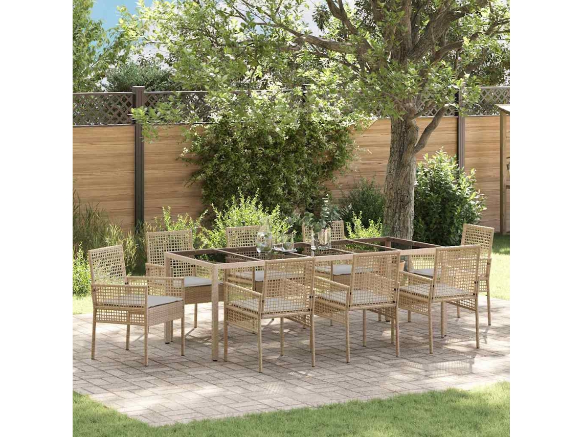 Vidaxl Conjunto De Jantar Para Jardim 9 Unid. Bege Vime Pe