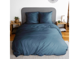 Jogo De Cama Em Microfibra Lavada Azul Meia-noite