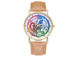 Relógio analógico Zodiac para homens e mulheres, em couro PU, bege e amarelo casual.