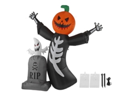 Decoração Inflável de Halloween Cabeça de Abóbora com Lápide e Luz LED IP44