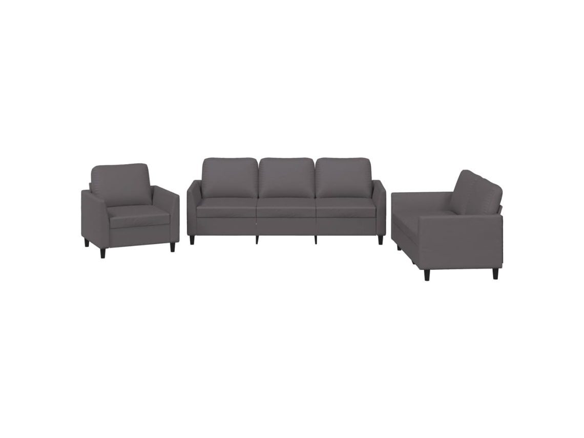 Maison Exclusive - 3 Pcs Conjunto De Sofás C/ Almofadões Couro Artificial Cinzento