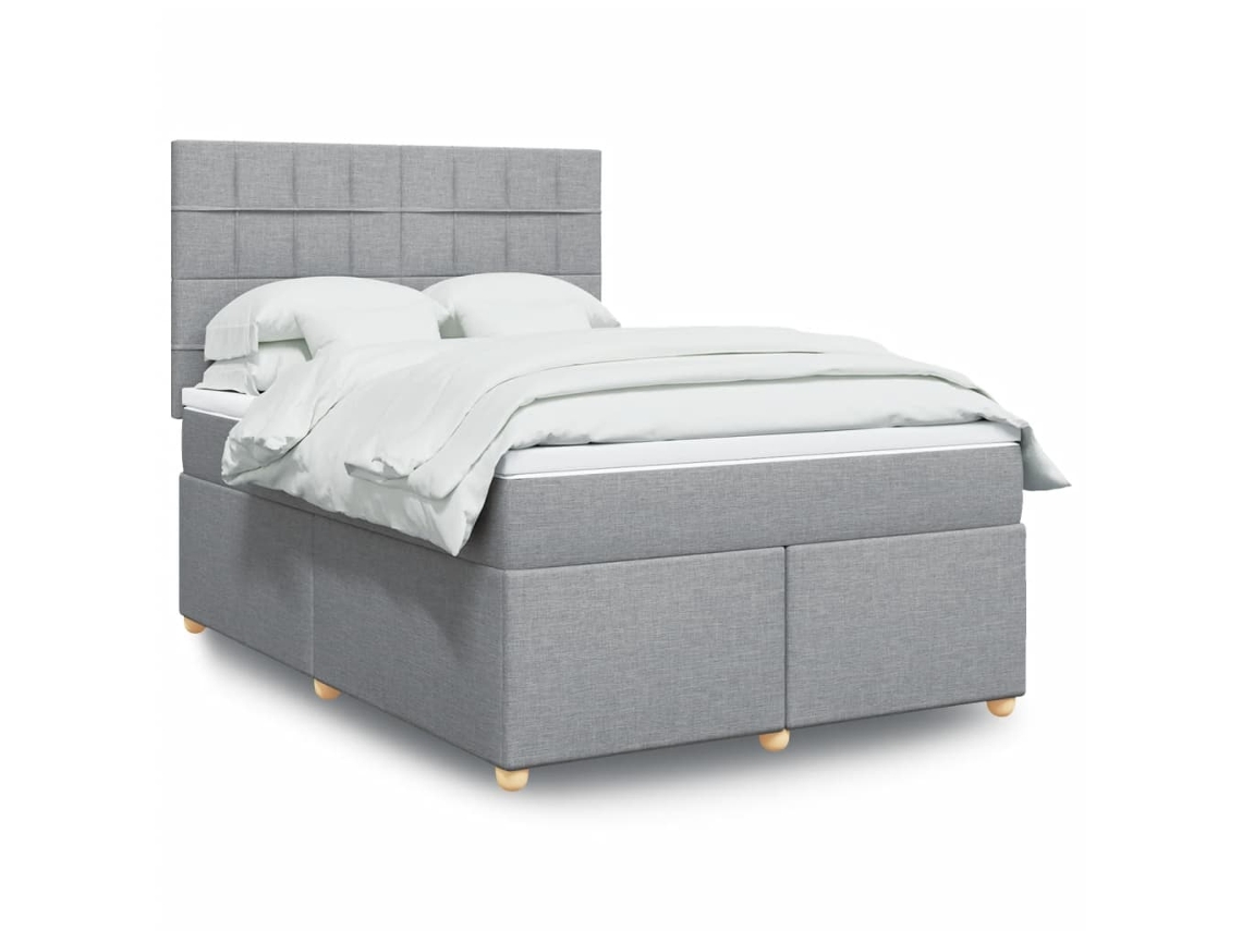 Vidaxl Cama Com Molas/colchão 140x190 Cm Tecido Cinzento-claro