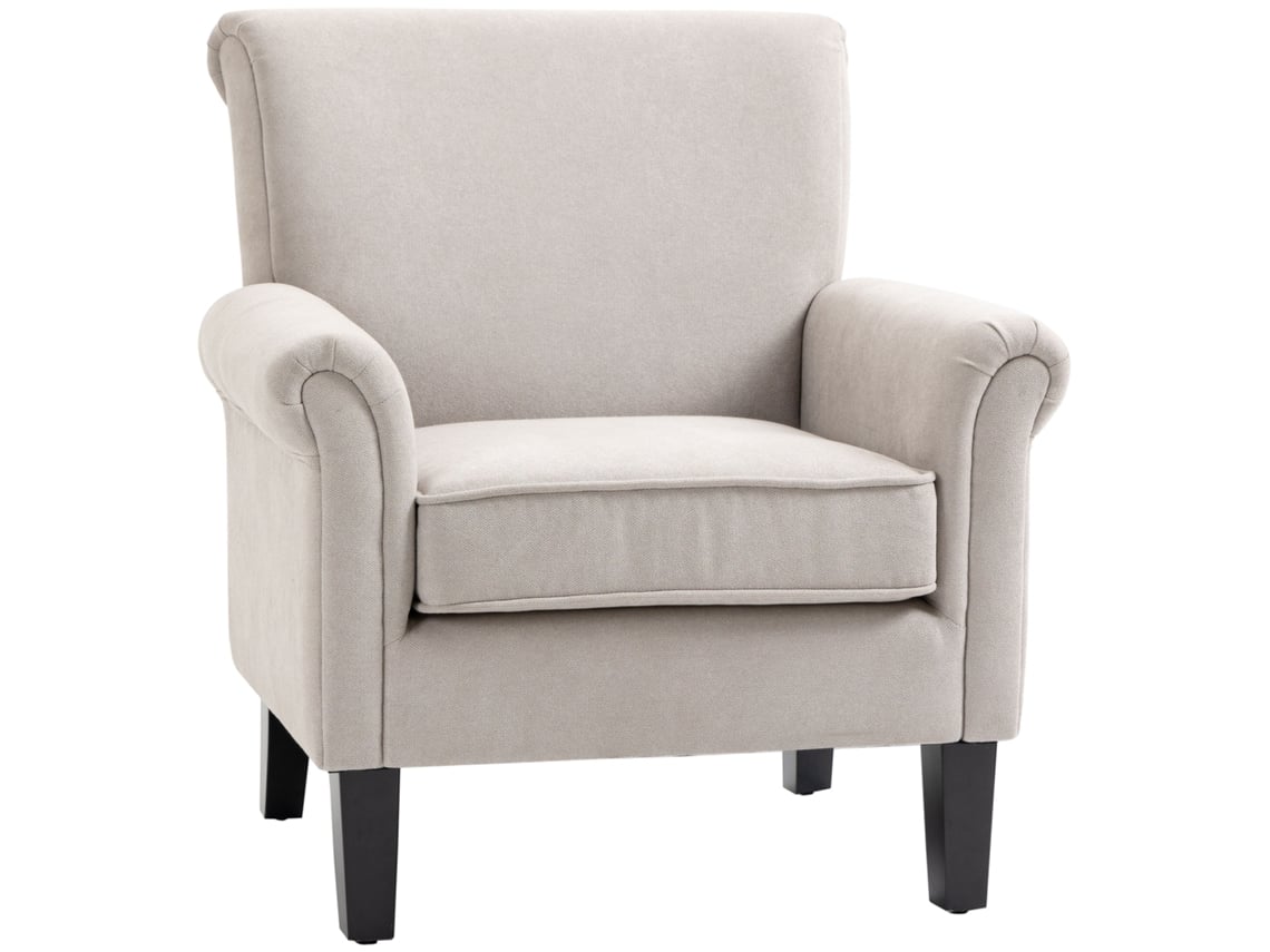 Poltrona Estofada em Tecido Poltrona Relax com Apoio para os Braços Assento Removível e Lavável Pés de Madeira 79x78x87cm Cinza ZACHARY
