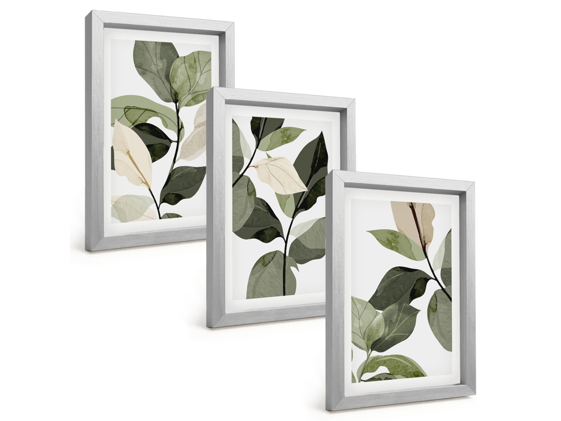 Composição De Quadros Planta Boho Pintada Folhas Espelharte (3 Peças 20x30 Cm)