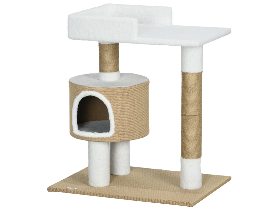 Árvore para Gatos 70x49x79cm, Natural e Branco com Caverna e Superfície Deitada | S/MARCA