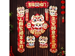 Laxiscreed Conjunto De Parede Em Papel Para O Ano Novo Chinês Ano Da Serpente Com Adesivos E Estilo Dança Do Leão, 8 Peças