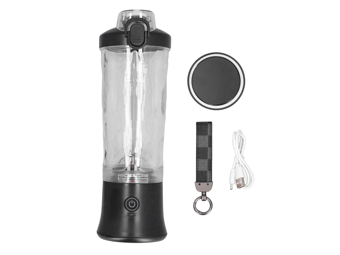 Liquidificador portátil 150W 600ml 18000rpm USB recarregável mini juicer com lâminas inox para viagem preto | S/MARCA