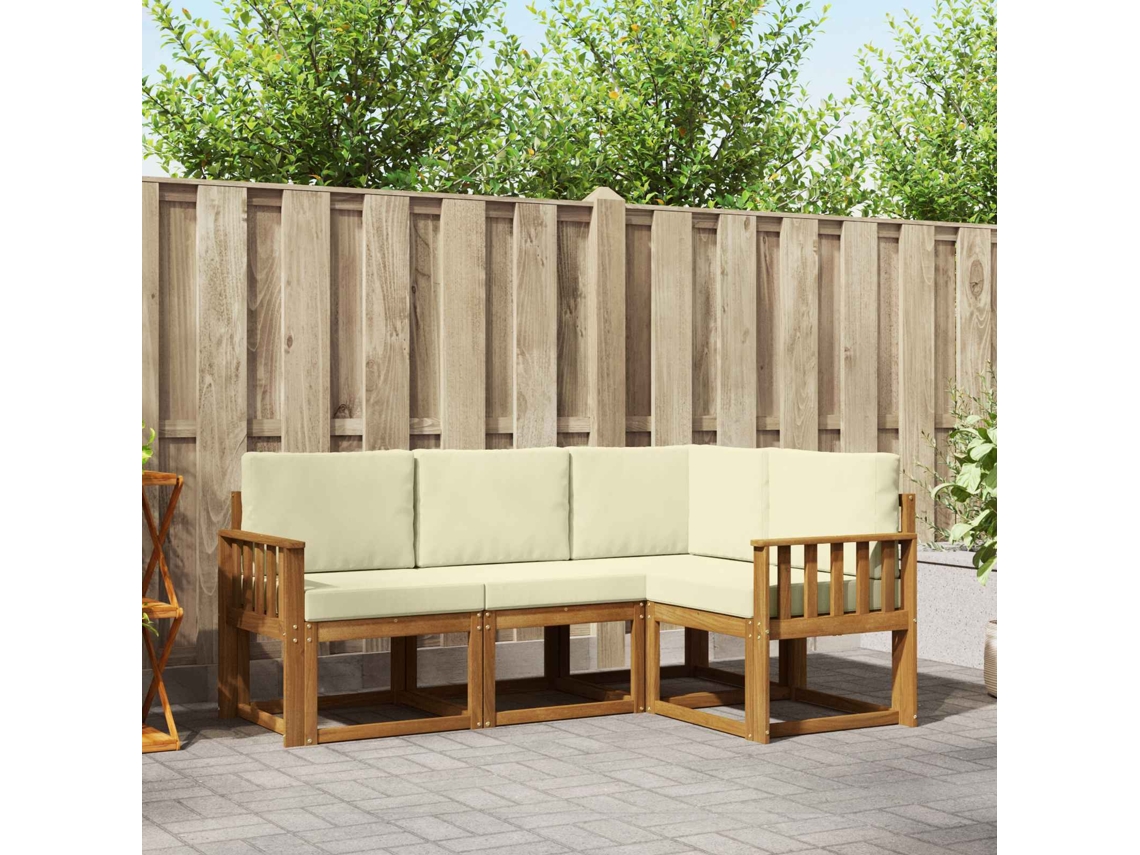 Vidaxl Conjunto De Sofás Para Exterior 4 Pcs Natural E Creme