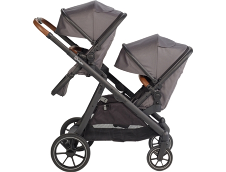 Carrinho De Gémeos Trio Conversível Capas De Chuva, Adaptadores, Saco Muda Fraldas E Cadeiras Auto Grupo 0 Babygo Duo Mega Grey/brown Grip