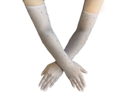 Luvas sensuais 2026 com estampa térmica brilhante e diamantes coloridos para fantasias e cosplay.