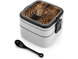 Repict A Leopard Bento Box Lancheira De Camada Dupla Para Adultos Com Colher E Alça, Lancheira Bento À Prova De