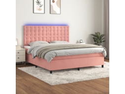 Vidaxl Cama Box Spring C/ Colchão/led 160x200 Cm Veludo Rosa