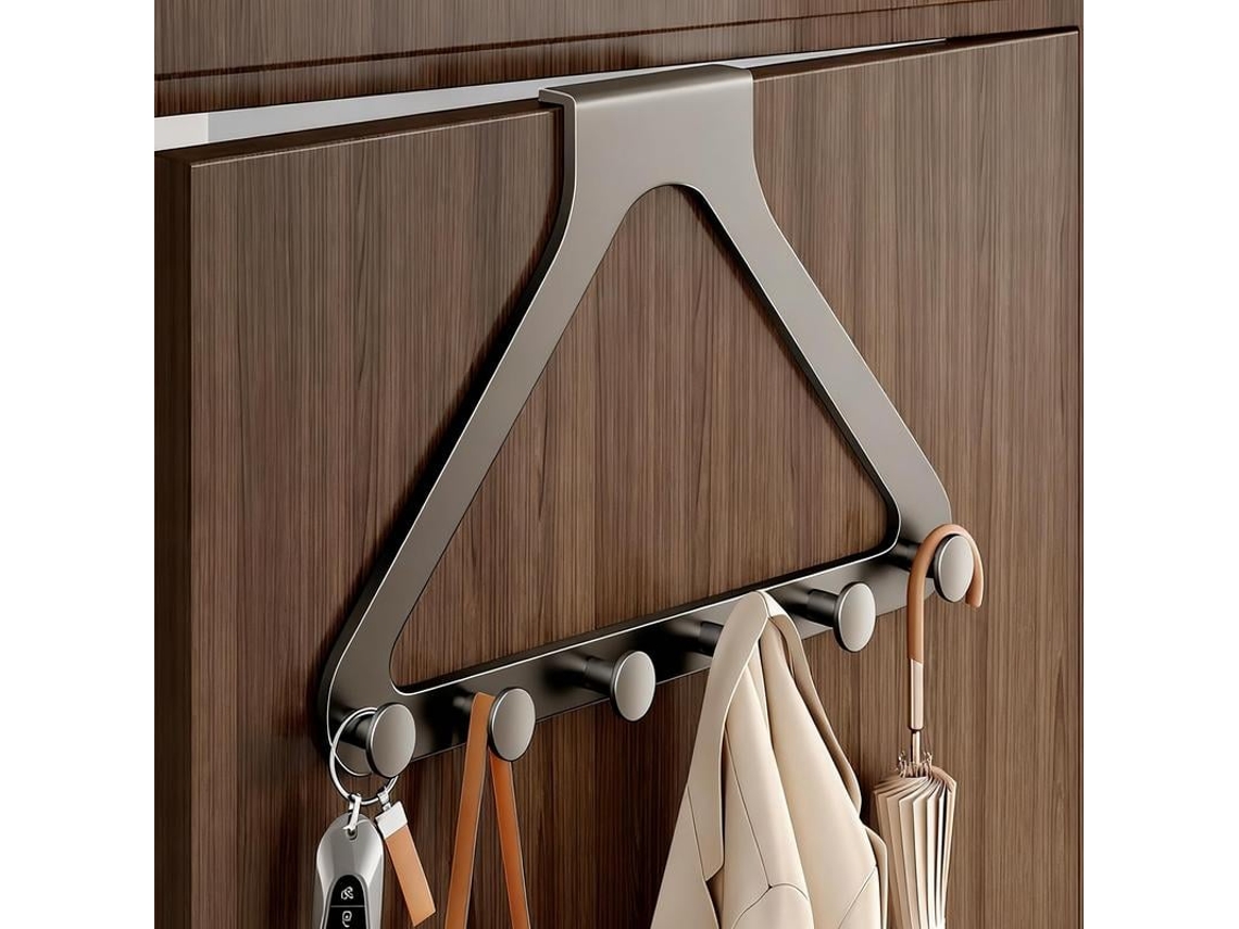 Ganchos de Porta Silenciosos e Sem Furos, com 6 Ganchos para Toalhas e Roupas, em Metal Fosco Moderno, 22, 1 Cm, Cinza Bronze, Padrão BRILVIBERA