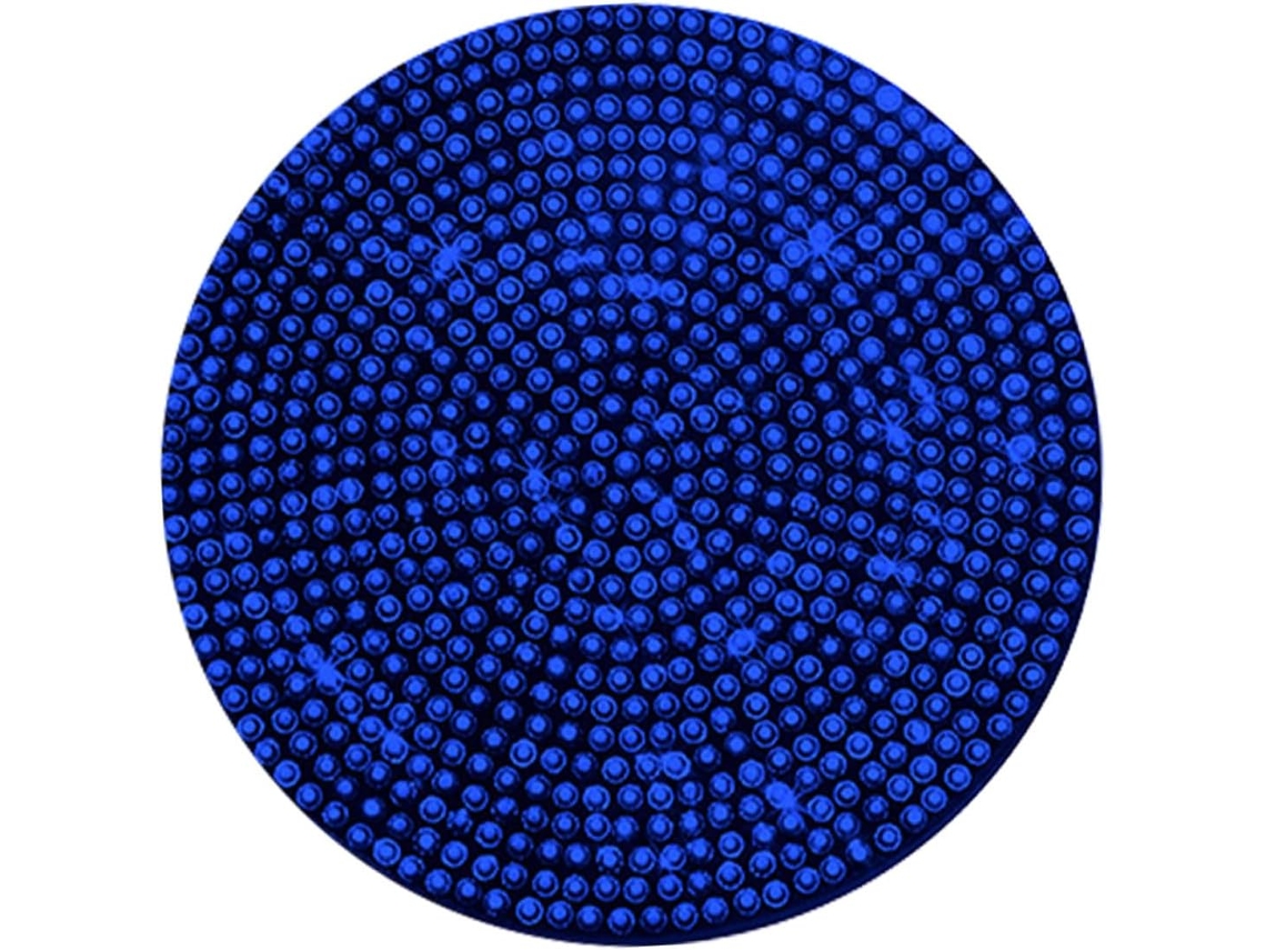 Tapete protetor redondo antiderrapante para porta-copos de carro com strass azul.