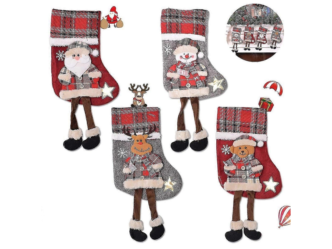 Meia De Natal, Pacote Com 4 Meias De Natal Para Pendurar, Meias De Natal Para Presente De Doces Olysi Shop