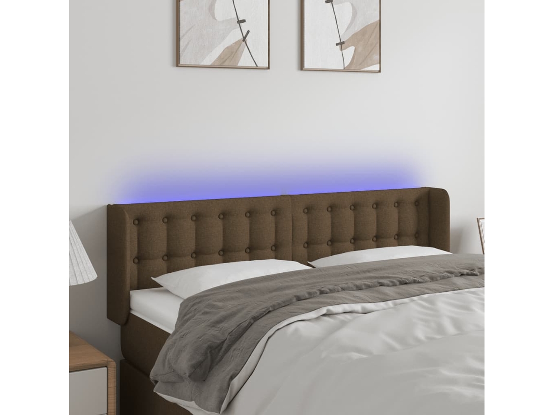Vidaxl Cabeceira De Cama C/ Luzes Led Tecido 147x16x78/88 Cm Castanho