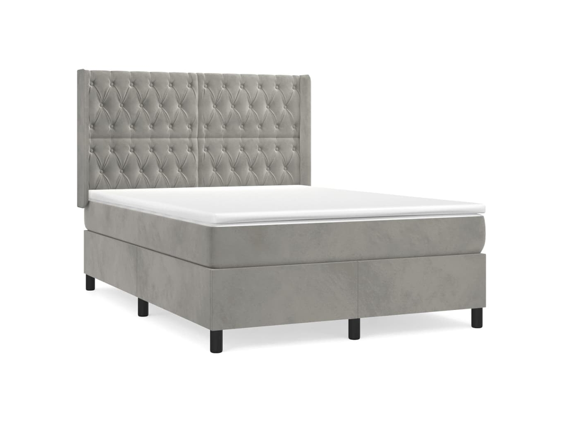 Cama com Molas e Colchão Veludo Cinzento Claro MAISON EXCLUSIVE (140x190 cm)