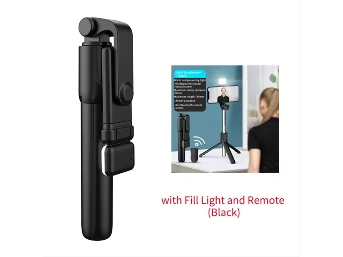 Lurelia Tripé Para Selfie Bluetooth, Com Controlo Remoto, Com Luz Led, Extensível, Até 10 M, Para Telemóvel, Preto