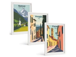 Galeria De Pinturas Murais Paisagens De Montanha E Itália Moldura Branca Fotos Para O Escritório Espelharte (3 Piezas De 40x60 Cm)