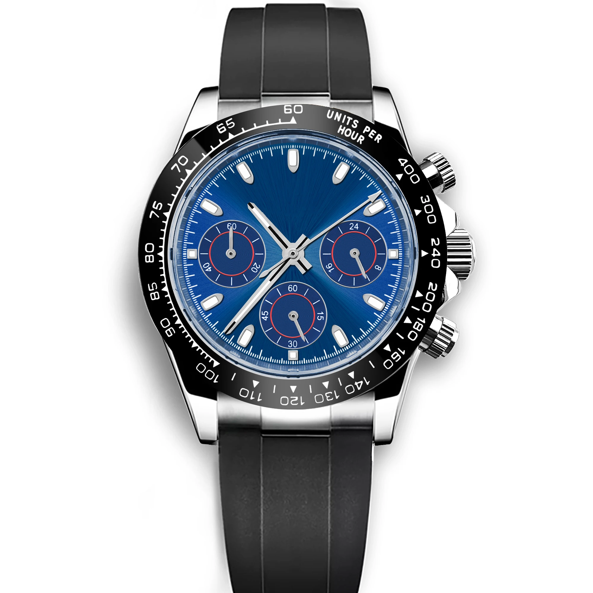 Relógio Masculino De Quartzo De 39 Mm (azul Escuro), Cristal De Safira E Pulseira De Aço Inoxidável, Modelo Esportivo.