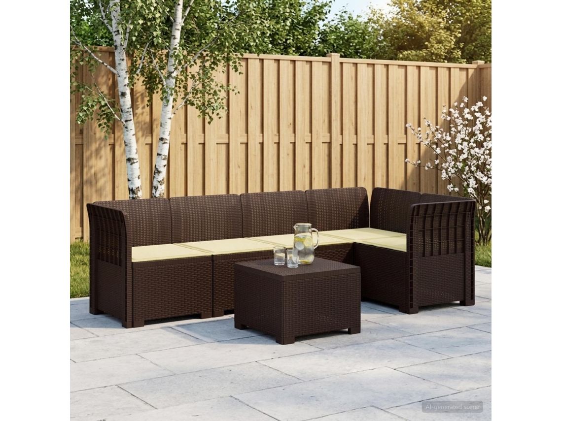 Vidaxl Sofá De Jardim De 5 Pessoas Com Almofadas Visual De Rattan Pp