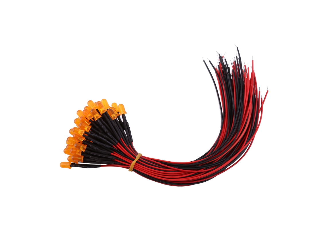 50 Peças de Diodos Led Pré cabos 12v Dc 5mm Laranja Lente Difusa