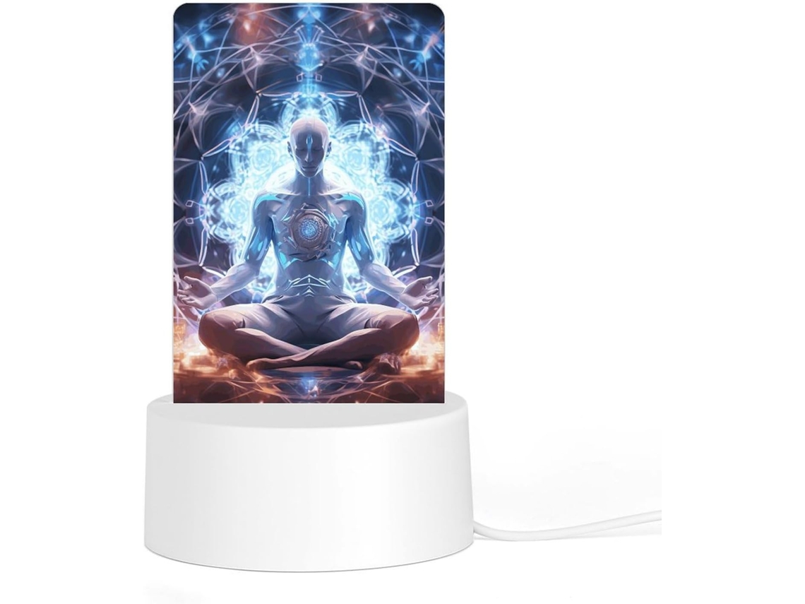 Luminária noturna de acrílico com base, LED com efeito energético para meditação, ideal para computador e quarto.