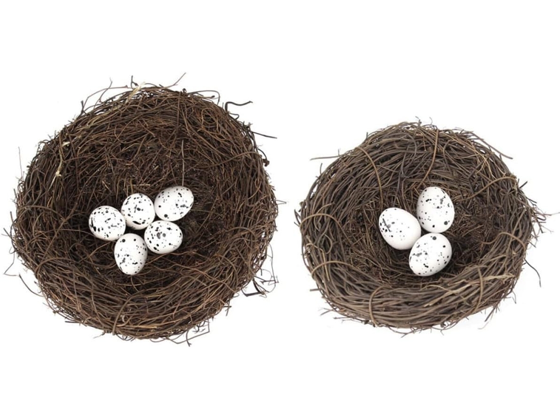 Conjunto Decorativo Ninho Pássaro Rattan Feito 2 Tamanhos 12 15 8 Artificiais Decoração Rústica Ecológica GOKOCO