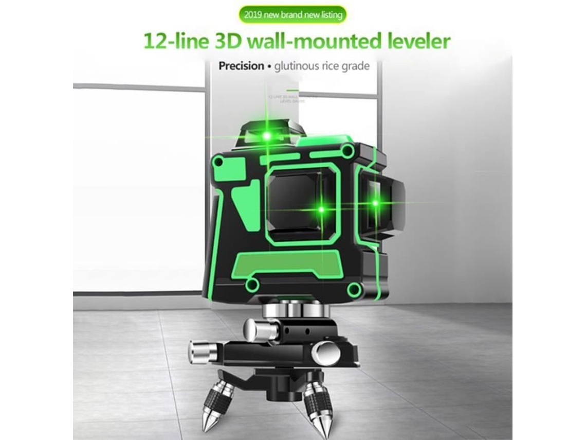 Nível de laser verde rotativo 520-550nm 3D 12 linhas 360 ferramenta de medição automática, nível de linha cruzada 360 com tripé S/MARCA