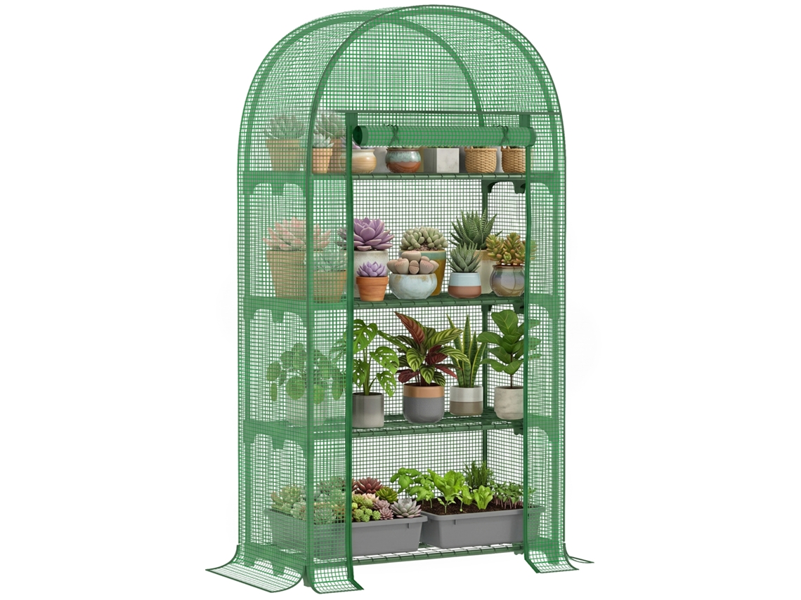 Estufa 80x49x160cm com Porta e 4 Prateleiras, Pe Verde