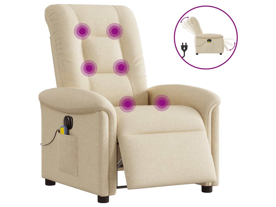 Vidaxl Poltrona De Massagens Reclinável Elétrica Tecido Creme