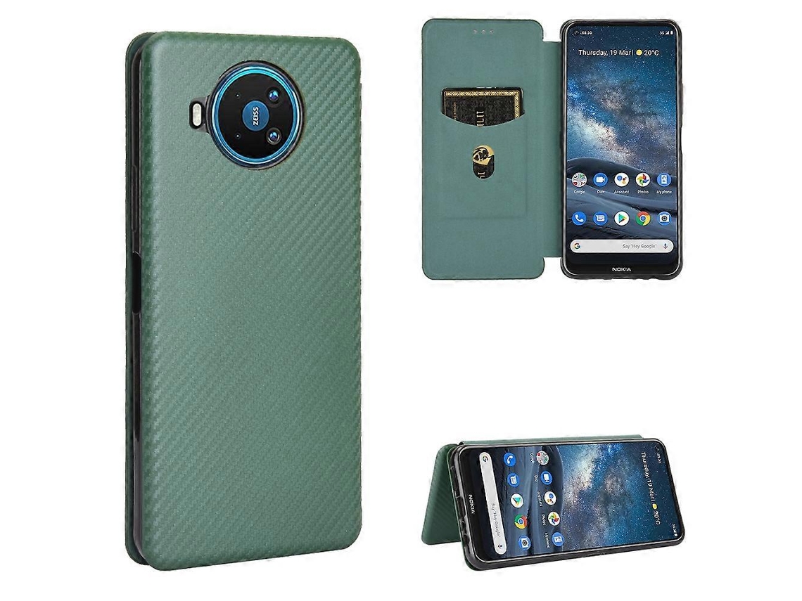 Capa De Tpu Pc Couro Pu Com Textura De Fibra De Carbono Horizontal E Compartimento Para Cartão Para Nokia 8.3 5g