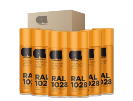 6 X Spray Acrílico Brilhante Premium Ral Cosmos Lac 400 Ml (Ral 1028 Amarelo Melão)