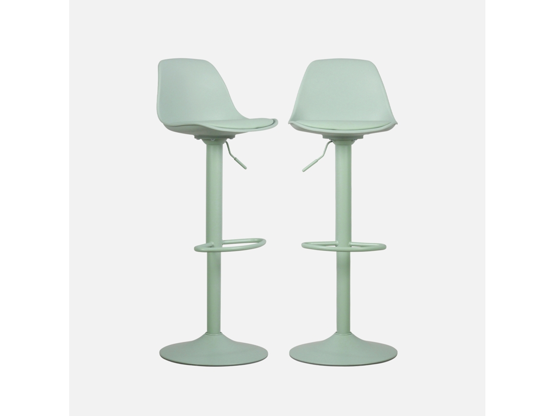 Conjunto De Bancos Altos De Cozinha Reguláveis Em Pele Sintética, Verde Celadon