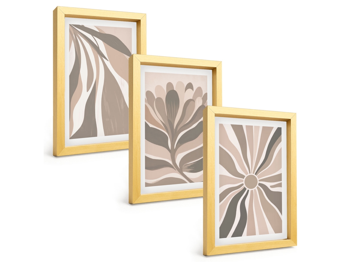 Composição De Quadros Padrões Abstratos De Plantas Espelharte (3 Peças 20x30 Cm)