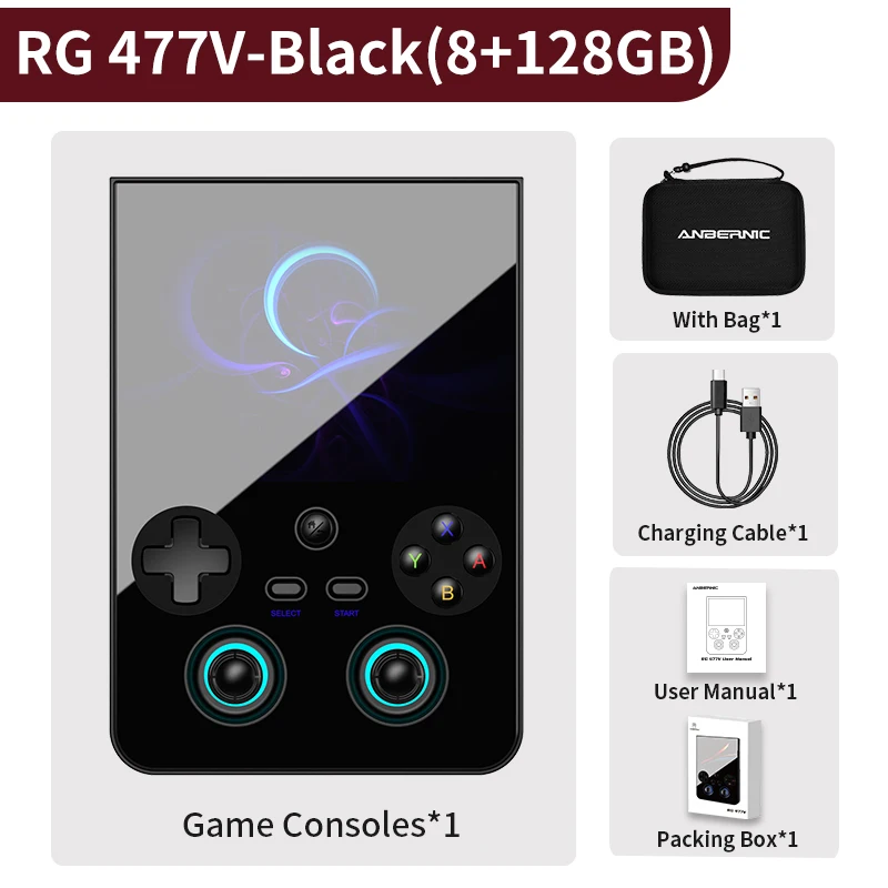 128g Preto (8 128g) Bolsa Rg477v Consola de Jogos 4,7" com Efeito Dsp, Compatível com Ia e Saída Dp 1080p MDUG (jogos 4k)