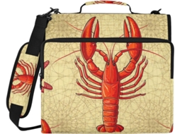 Organizador Vintage Em Tons De Vermelho E Bege Com Estampa Lagosta, Tecido Resistente À Água, Bolsa Com 3 Argolas E