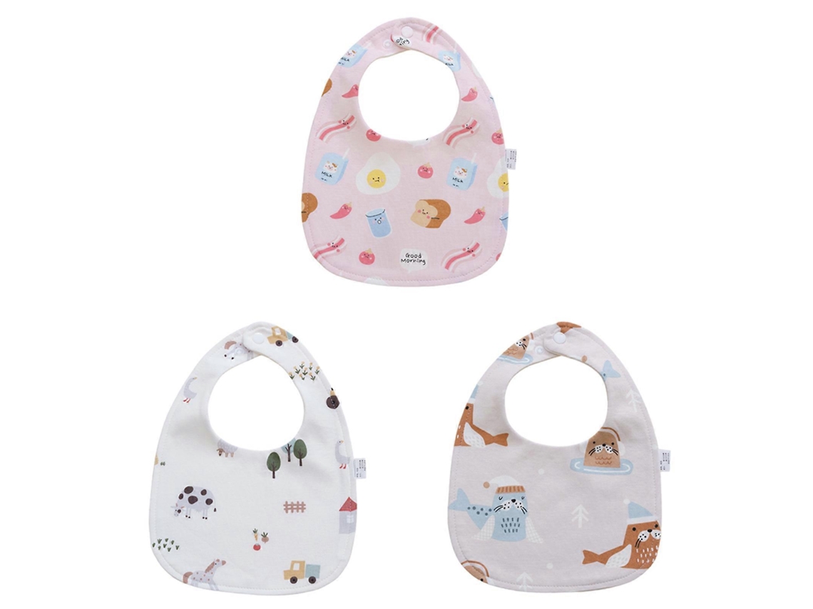 Babadores de Algodão Estampados 3 Peças para Recém-nascidos, Avental para Babando Bebês, Pano para Esfregar, Forte e Absorvente Alimentação Babadores
