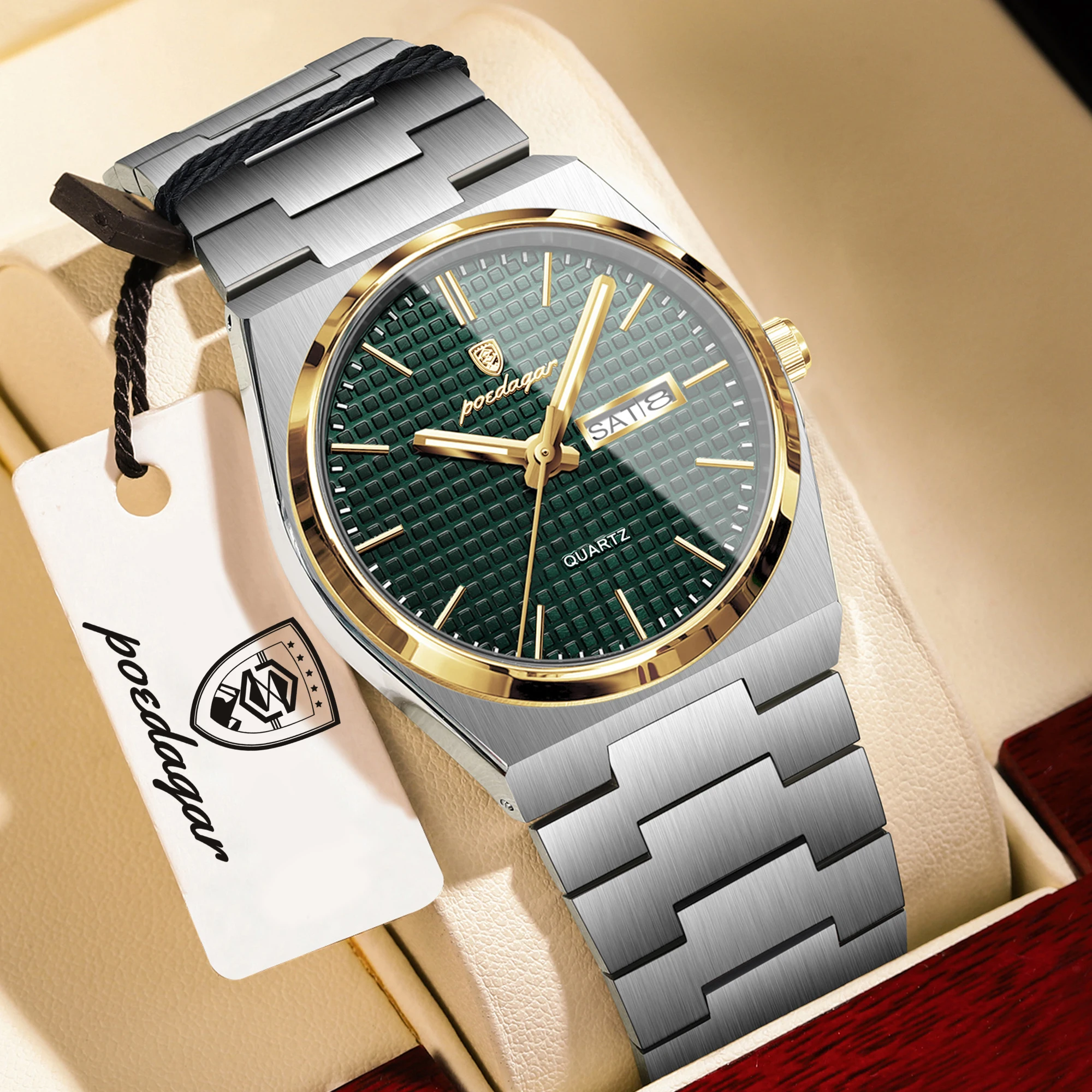 Relógio Original Luxo Masculino (Verde Dourado), Prova D'água, In Aço Inox, Elegante.